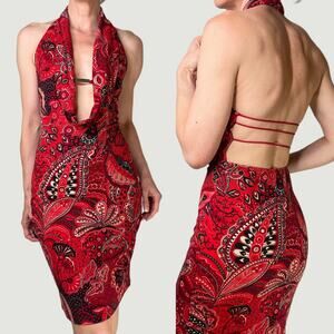 LulyK Vintage Y2K paisley floral bandana print mini dress club open back luly k
